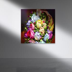 Vibrant Flower Bouquet Tempered Glass Wall Art: Modern Floral Decor
