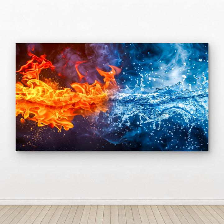 Fire and Water Balance Tempered Glass Wall Art,Abstract Energy Design,Large Glass Artwork