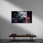 Modern Tempered Glass Wall Decor – Tiger Portrait with Vibrant Floral Elements