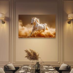 White Horse Tempered Glass Wall Art: Elegant Animal Decor, Large Size