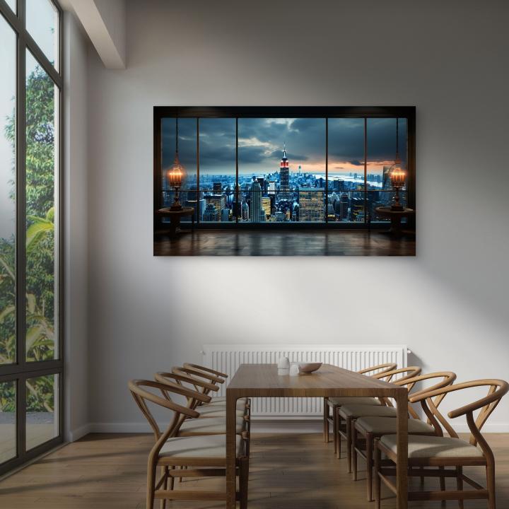 NYC Skyline Tempered Glass Wall Art: Modern Sunset Skyscraper Decor