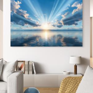 Tempered Glass Wall Art, Sunrise Ocean View, Sun Rays Print