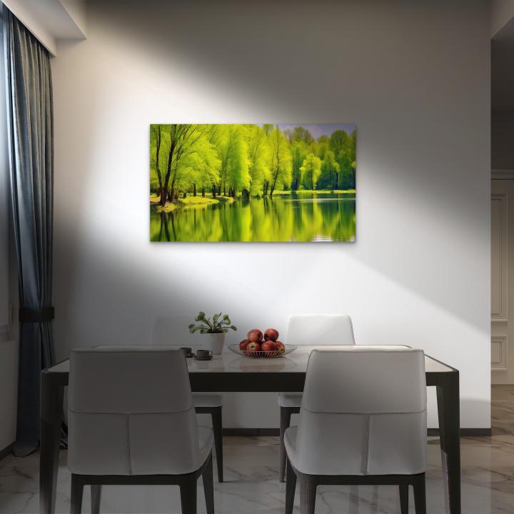 Modern Nature and Lake Scene Wall Art, Decorative Tempered Glass Panel