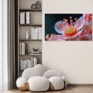 Pink Flower with Dew Drops – Tempered Glass Wall Art | Modern Home Decor | Glossy Glass Artwork