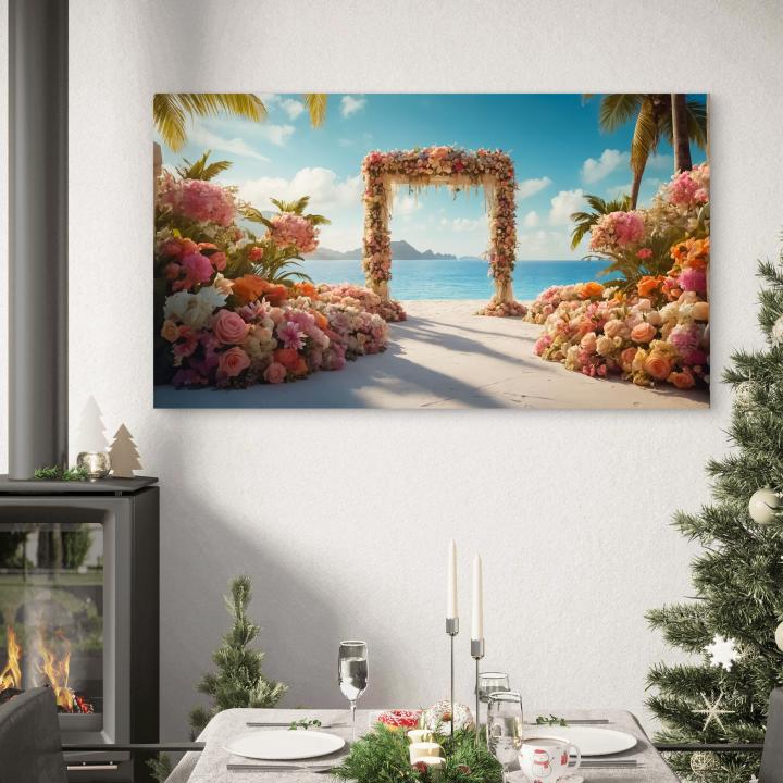 Large Floral Wedding Arch Beach View Tempered Glass Art,Romantic Wedding Decor,Destination Vibe