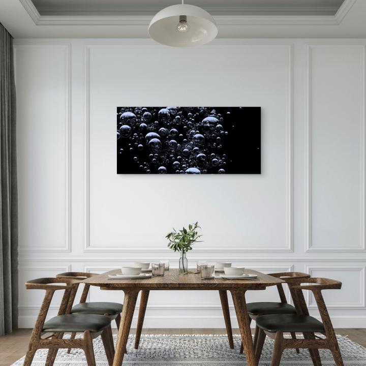 Bubbles on Black Abstract Tempered Glass Art,Large Minimalist Wall Decor