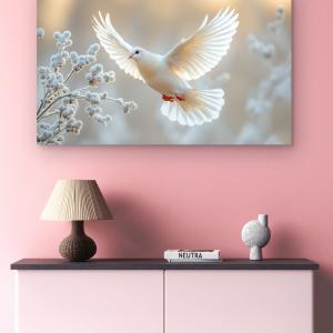 Holy Spirit Glass Art, White Dove of Peace, Christian Home Decor, Religious Wall Hanging, Flying Bird Print, Baptism Gift, Church Decor