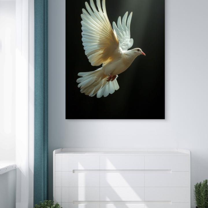 Graceful Dove Art with Light Effect, Luxury Large Tempered Glass Panel