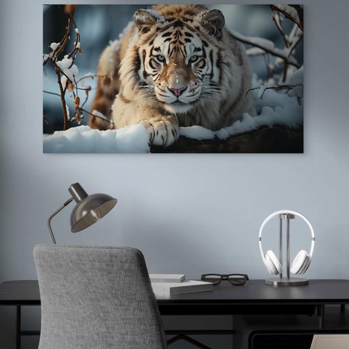 Majestic Tiger Tempered Glass Print: Winter Wildlife Wall Art, Large Size