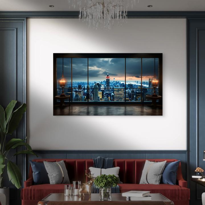 NYC Skyline Tempered Glass Wall Art: Modern Sunset Skyscraper Decor