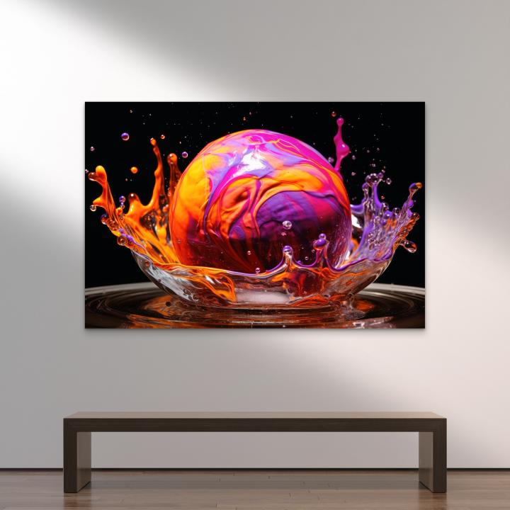 Tempered Glass Wall Art – Neon Liquid Splash, Large Abstract Fluid Panel