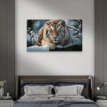 Majestic Tiger Tempered Glass Print: Winter Wildlife Wall Art, Large Size