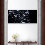 Bubbles on Black Abstract Tempered Glass Art,Large Minimalist Wall Decor