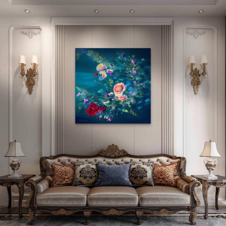 Dynamic Floral Wind Glass Print,Ultra HDTempered Glass,Modern Flower Painting for Living Room