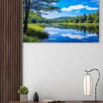 Nature Landscape Tempered Glass Wall Art,Forest and Lake Reflection | Large Wall Decor