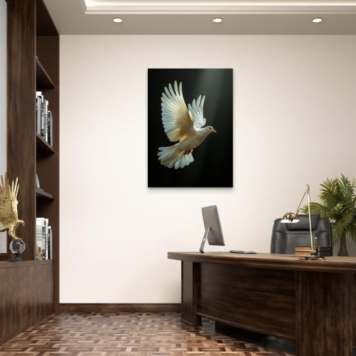Graceful Dove Art with Light Effect, Luxury Large Tempered Glass Panel