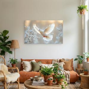 Holy Spirit Glass Art, White Dove of Peace, Christian Home Decor, Religious Wall Hanging, Flying Bird Print, Baptism Gift, Church Decor