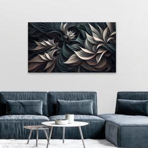 Monochromatic Gothic Flowers Tempered Glass Print,Elegant Living Room or Office Wall DecorArtistic Illustration