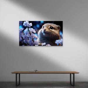 Squirrel with Flowers Tempered Glass Wall Art: Modern Home Decor