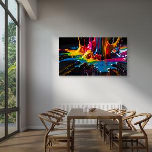 Modern Decor: Dynamic Neon Color Splash Tempered Glass Wall Art - Abstract Fluidity