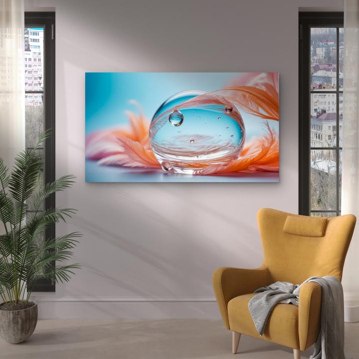 Zen Sphere Tempered Glass Wall Art: Peach Feather Macro Print, Large Size