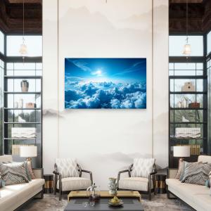 Bright Blue Sky Above the Clouds | Tempered Glass Art Print | Contemporary Wall Decoration