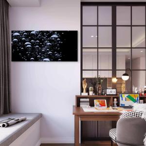 Bubbles on Black Abstract Tempered Glass Art,Large Minimalist Wall Decor