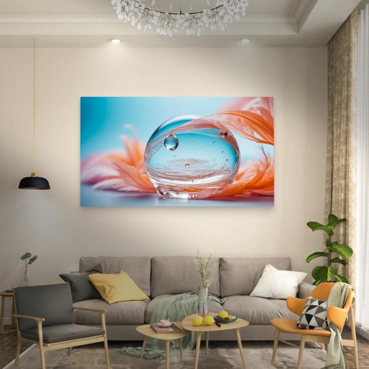 Zen Sphere Tempered Glass Wall Art: Peach Feather Macro Print, Large Size