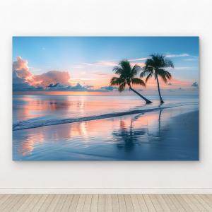 Tempered Glass Wall Art, Tropical Sunset, Palm Trees Seascape