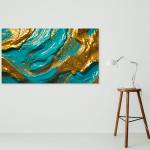 Teal and Gold: Oversized Abstract Acrylic Texture Tempered Glass Art, Luxury Marble Effect