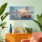 Sunset Beach Tempered Glass Wall Art, Sea Shells Starfish Nautical Decor.