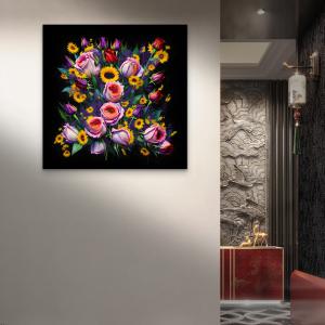 Oversized Baroque Style Rich Flowers Glass Tableau,Tempered Glass Art,Floral Design