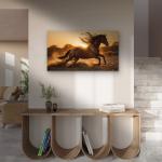Extra Large Tempered Glass Art: Golden Runner - Galloping Horse at Sunset with Glitter Dust