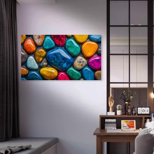 Colorful Stone Pattern Tempered Glass Wall Art – Modern Glossy Abstract Large Wall Decor