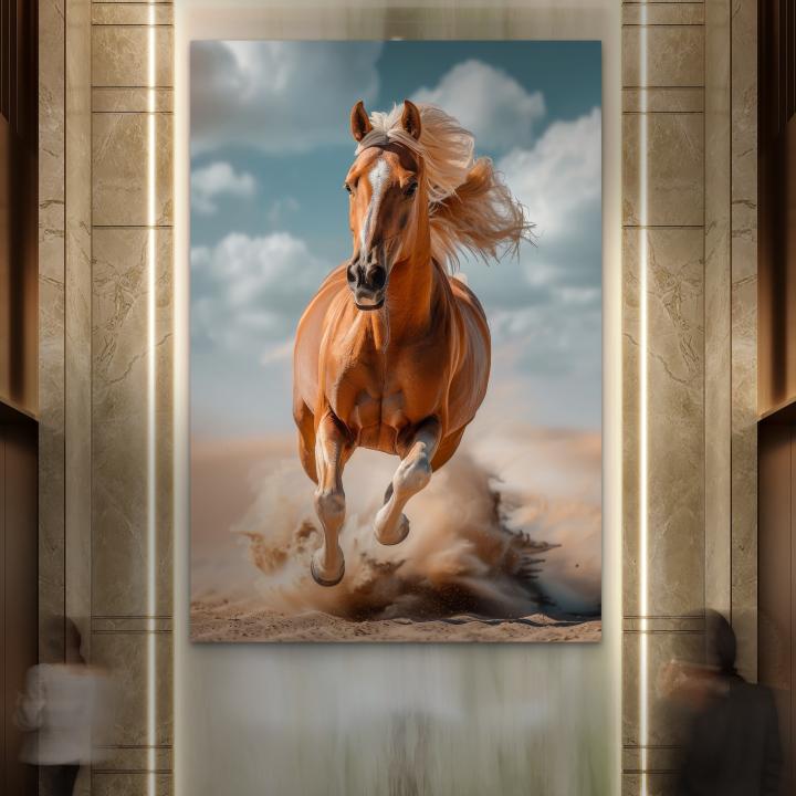Galloping Horse Tempered Glass Wall Art – Large Modern Equestrian Decor,