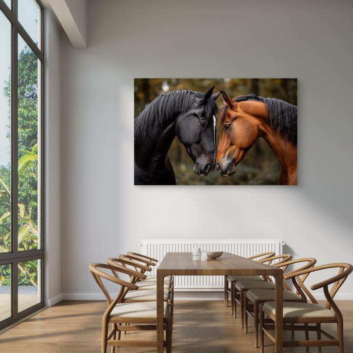 Large Tempered Glass Art - Two Horses Love and Bond PortraitFarmhouse and Nature Wall Decor