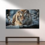 Majestic Tiger Tempered Glass Print: Winter Wildlife Wall Art, Large Size