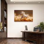 White Horse Tempered Glass Wall Art: Elegant Animal Decor, Large Size