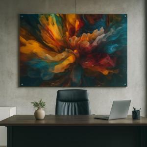 Abstract Floral Burst Tempered Glass Wall Art – Large Contemporary Design, Luxury Modern Abstract