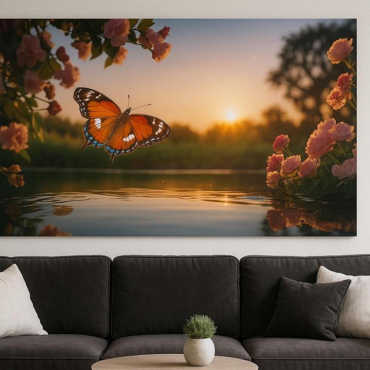Sunset Butterfly Tempered Glass Wall Art: Nature-Inspired Home Decor