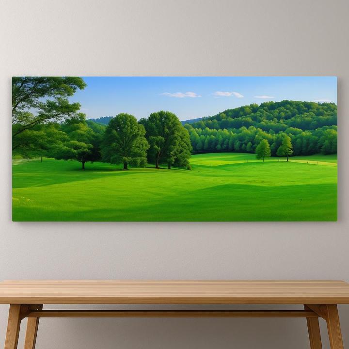 Peaceful Nature Scene Tempered Glass Print, Forest & Meadow Wall Art, Modern Home Office Decoration