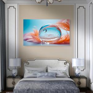 Zen Sphere Tempered Glass Wall Art: Peach Feather Macro Print, Large Size