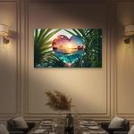 Heart-Shaped Beach Sunset Tempered Glass Wall Art,Large