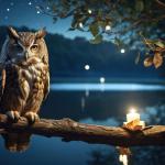 Owl Wall Art on Glass, Night Landscape Decorative Nature and Animal Theme Home Decor