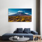 Snow-Capped Peak and Vibrant Yellow Landscape Glass Art | Glossy Tempered Glass Oversized Print