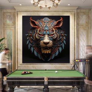 Large Tempered Glass Wall Art - Stylized Tiger/Lion Mask Decor