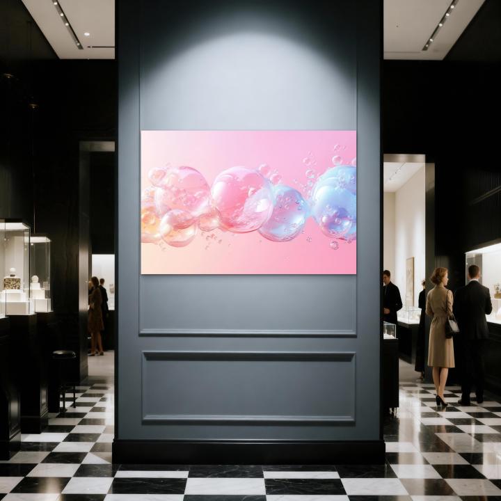 Pink & Blue Bubble Tempered Glass Wall Art – Modern Glossy Decor