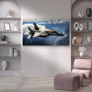Oversized Jet Plane Landscape Glass Tableau,Speed and Adrenaline Themed Wall Decor,Tempered GlassArt
