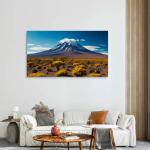 Snow-Capped Peak and Vibrant Yellow Landscape Glass Art | Glossy Tempered Glass Oversized Print