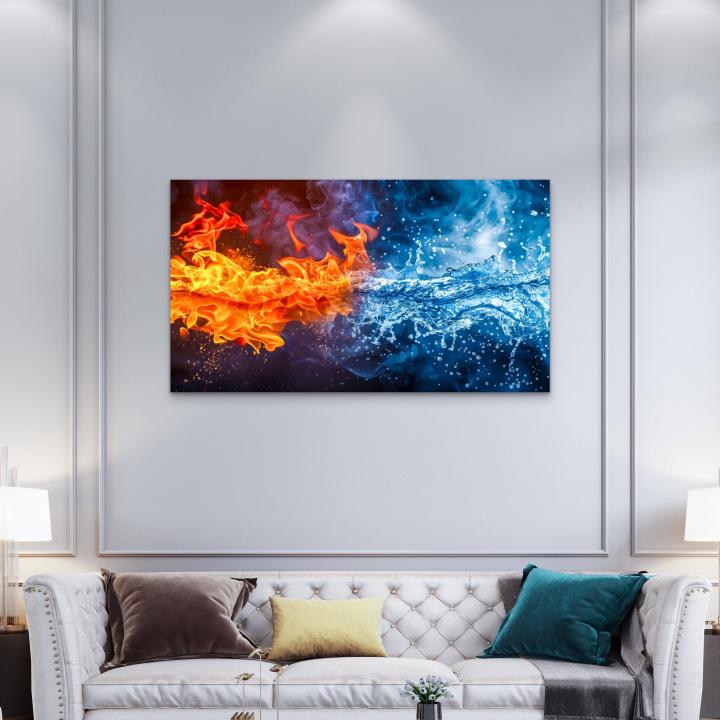 Fire and Water Balance Tempered Glass Wall Art,Abstract Energy Design,Large Glass Artwork